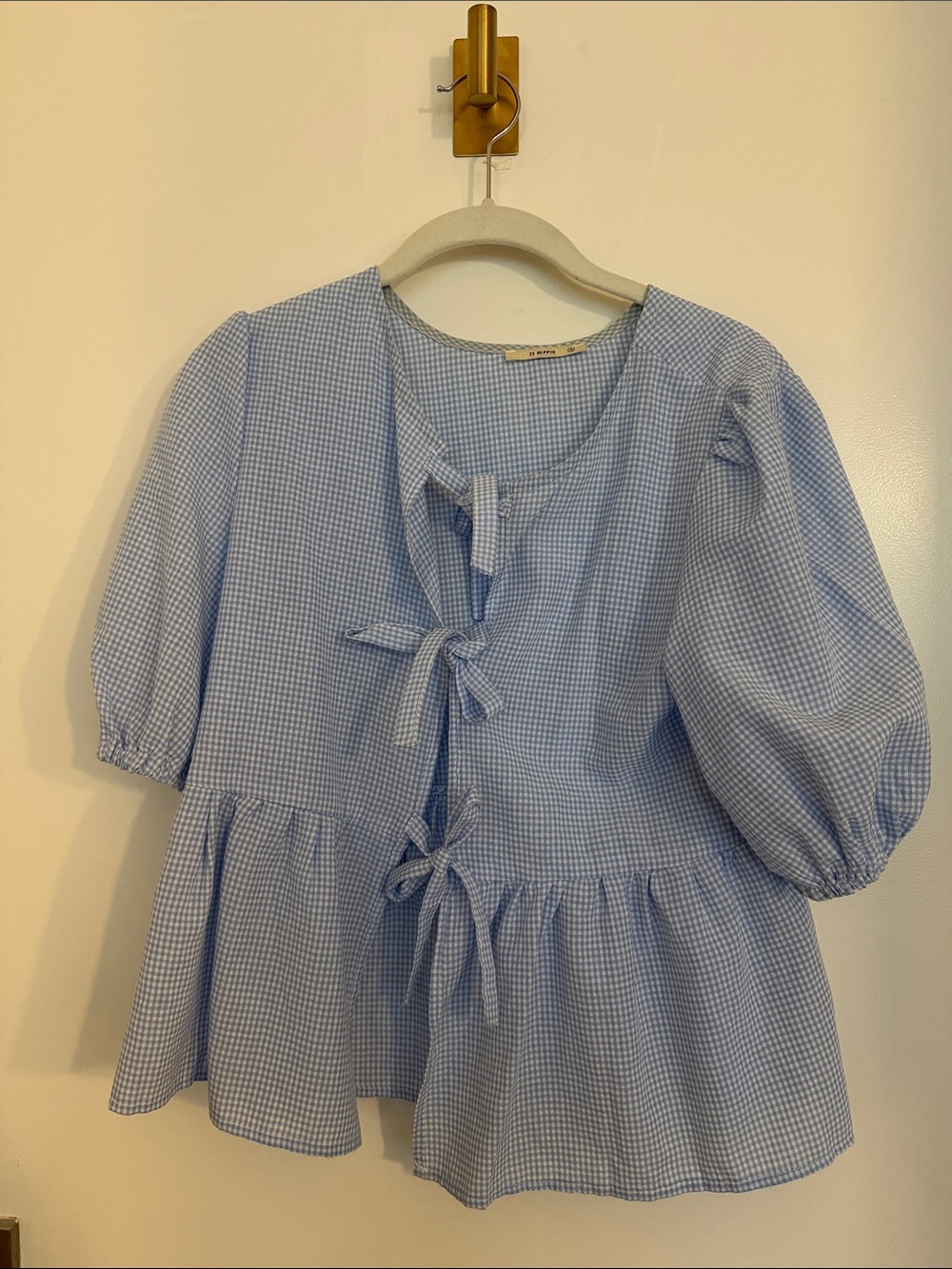 NEW It Hippie Blue Gingham Tie-Front Peplum Top